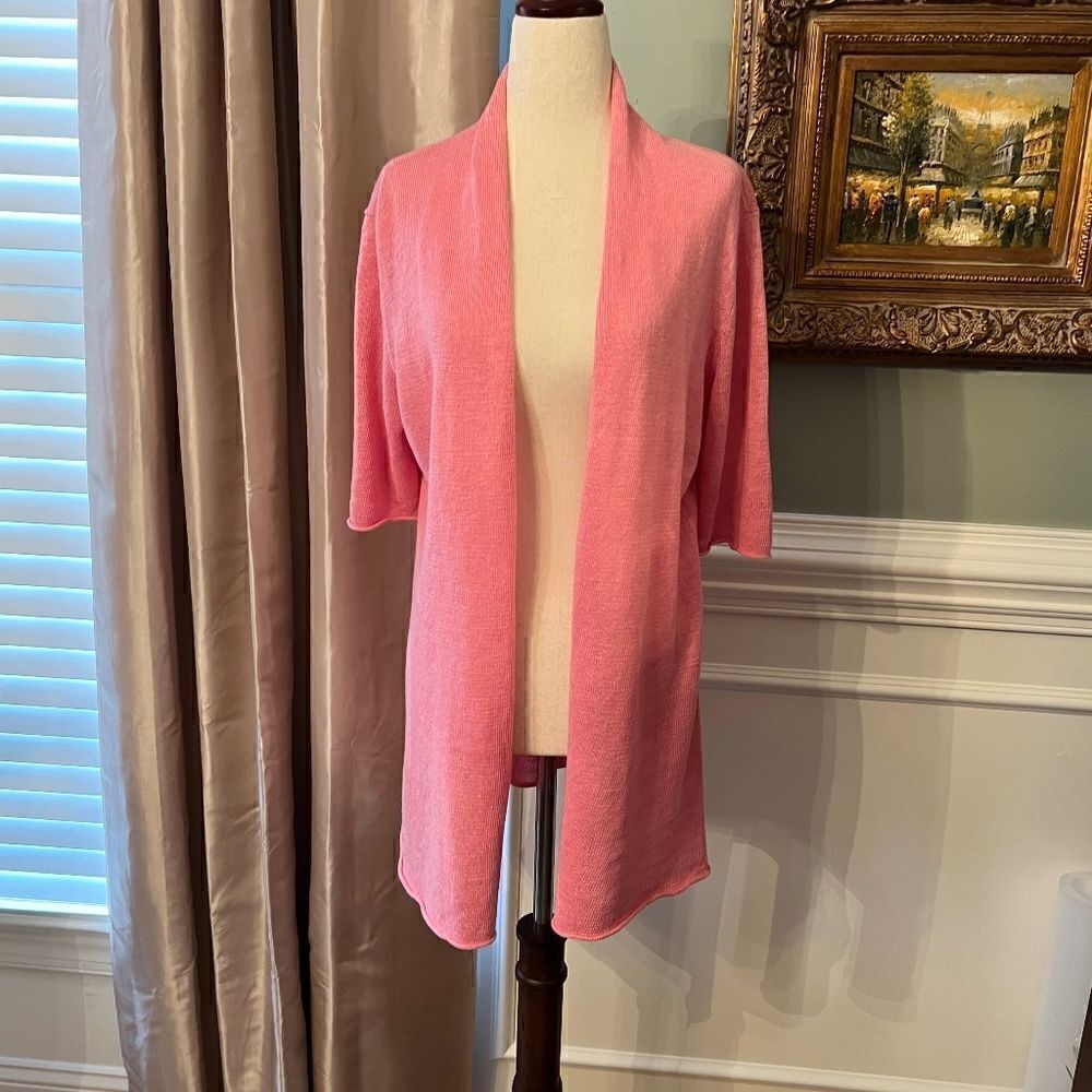 $248 NWOT Eileen Fisher Open Front Pink Linen Knit Cardigan Sweater Size SMALL
